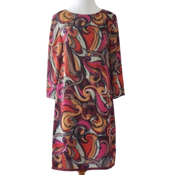 Anthropologie Maeve Flavia Geometric Swirl Shift Dress Pink Long Sleeve Women XS - Picture 1 of 8